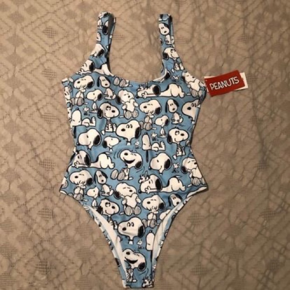 Snoopy/Peanuts Blue Ribbed One Piece Swimsuit/Bathing Suit Size S/ New w/Tags